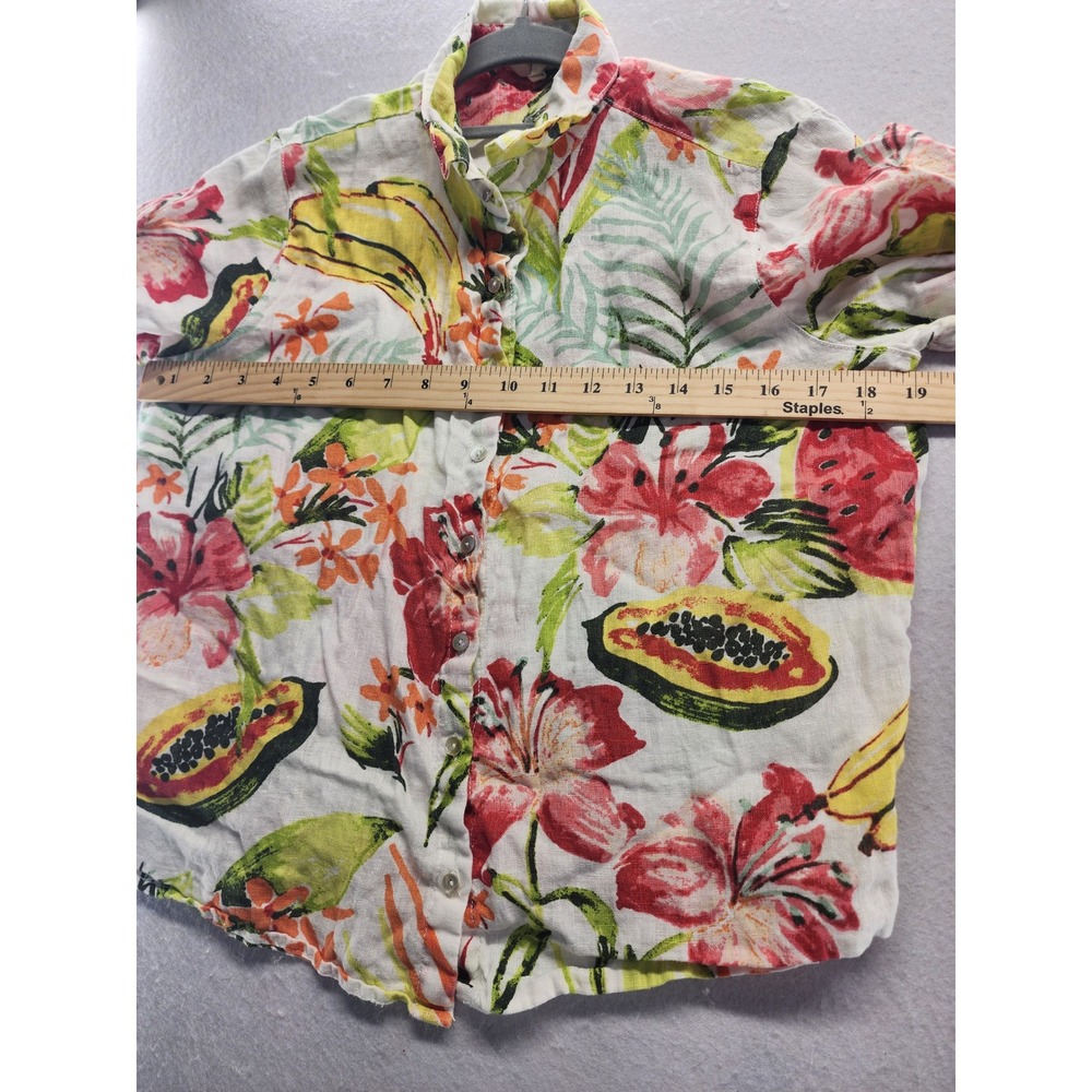 C&C California Womens Small 100% Linen Tropical Fruit Floral Button Up Shirt - Picture 4 of 8